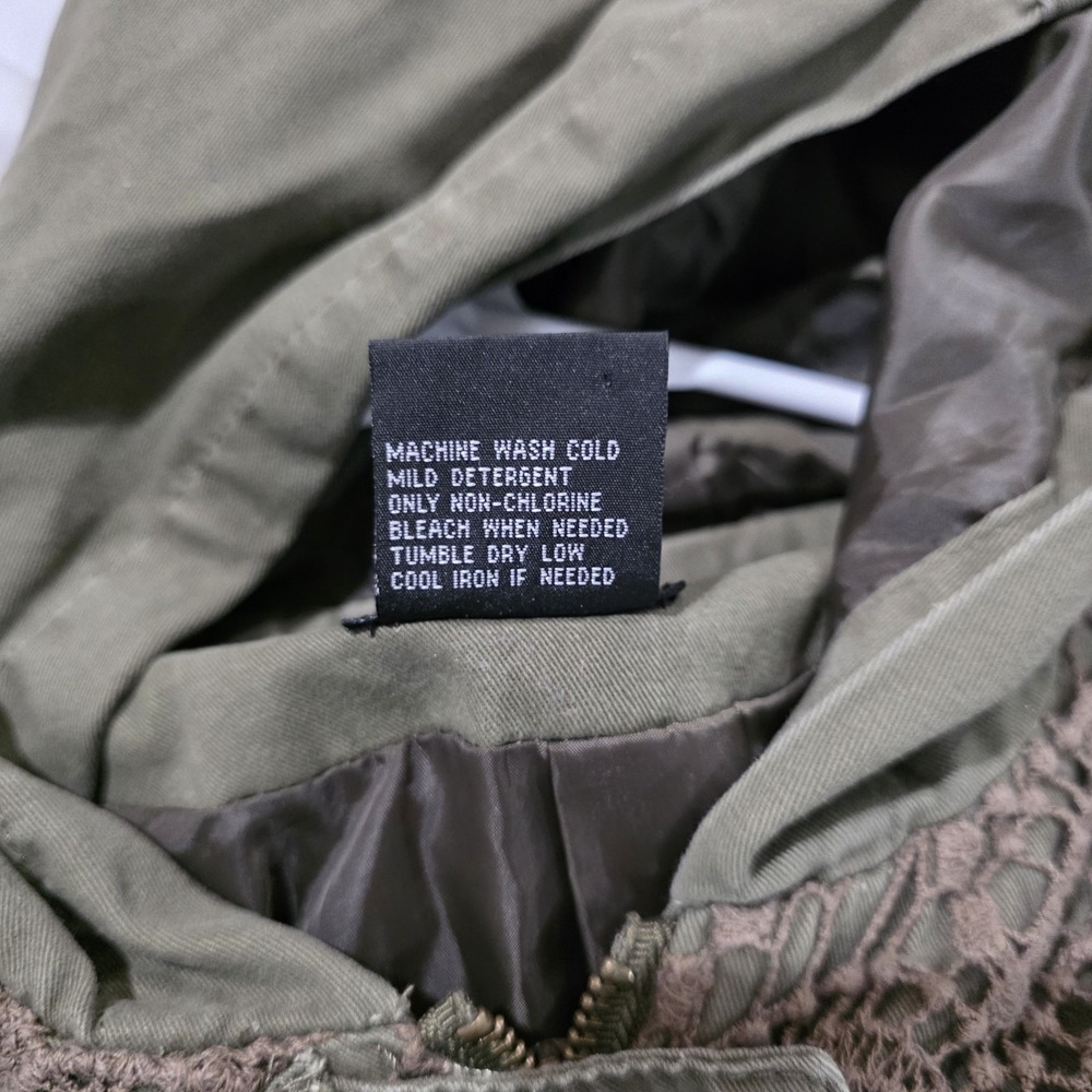 Y2K Womens Military Style Jacket Size Small Green Floral Lace‎ Cinch Waist Army - Picture 7 of 9